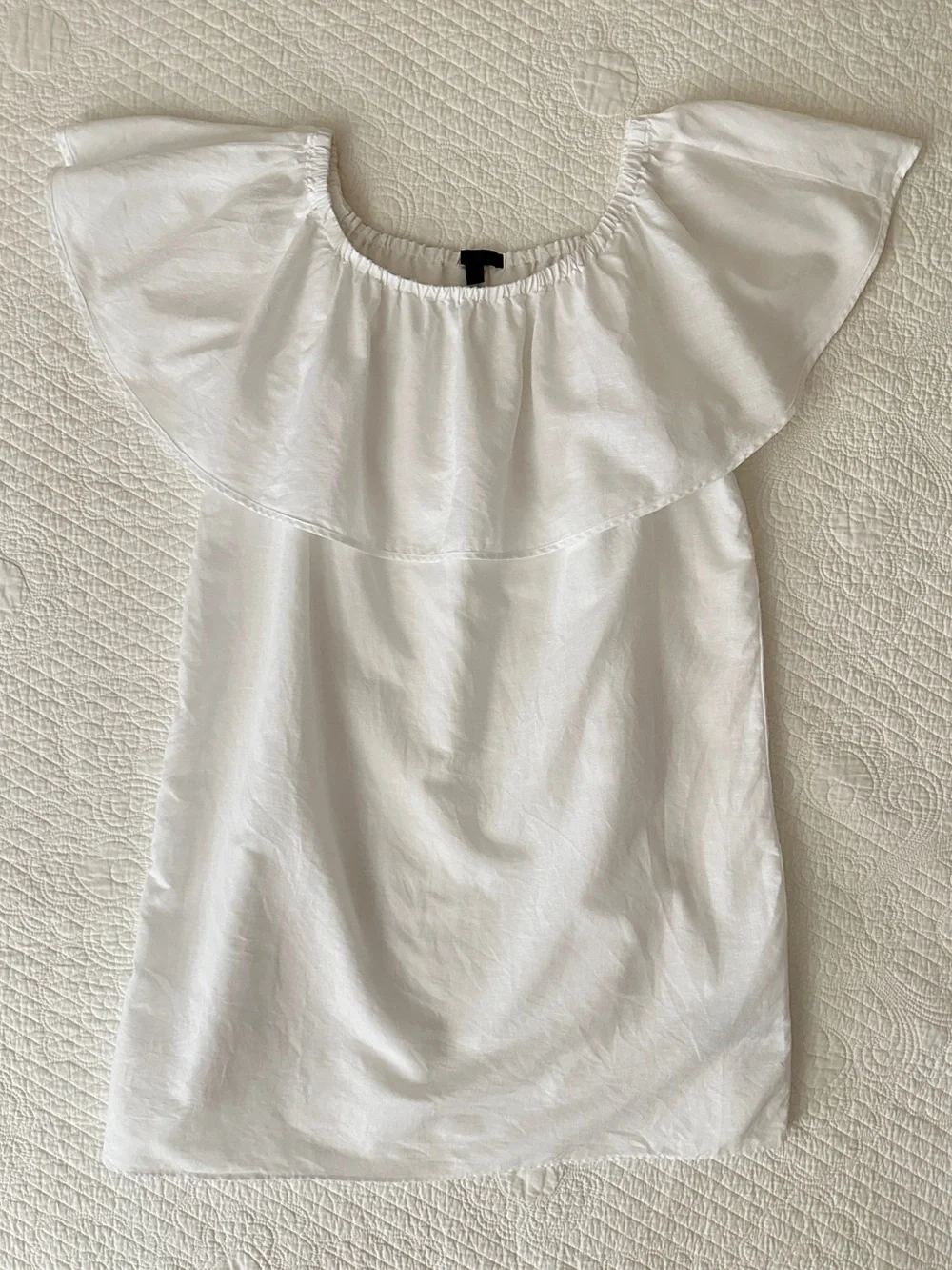 J. Crew White Linen Off-the-Shoulder Ruffle Dress Large